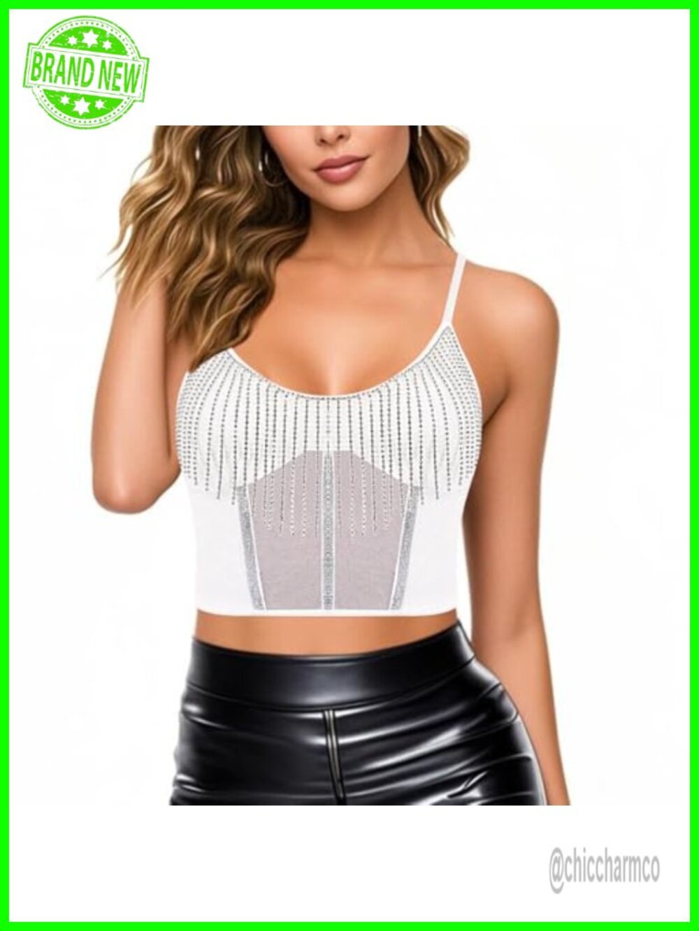 Pearls Beaded Rhinestone Halter Crop Top Clubwear Mesh Rave Party Tank